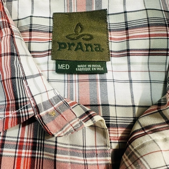 Prana Short Sleeve Button Up Plaid Cotton Shirt Men’s Med Grunge gorpcore casual - Picture 3 of 4